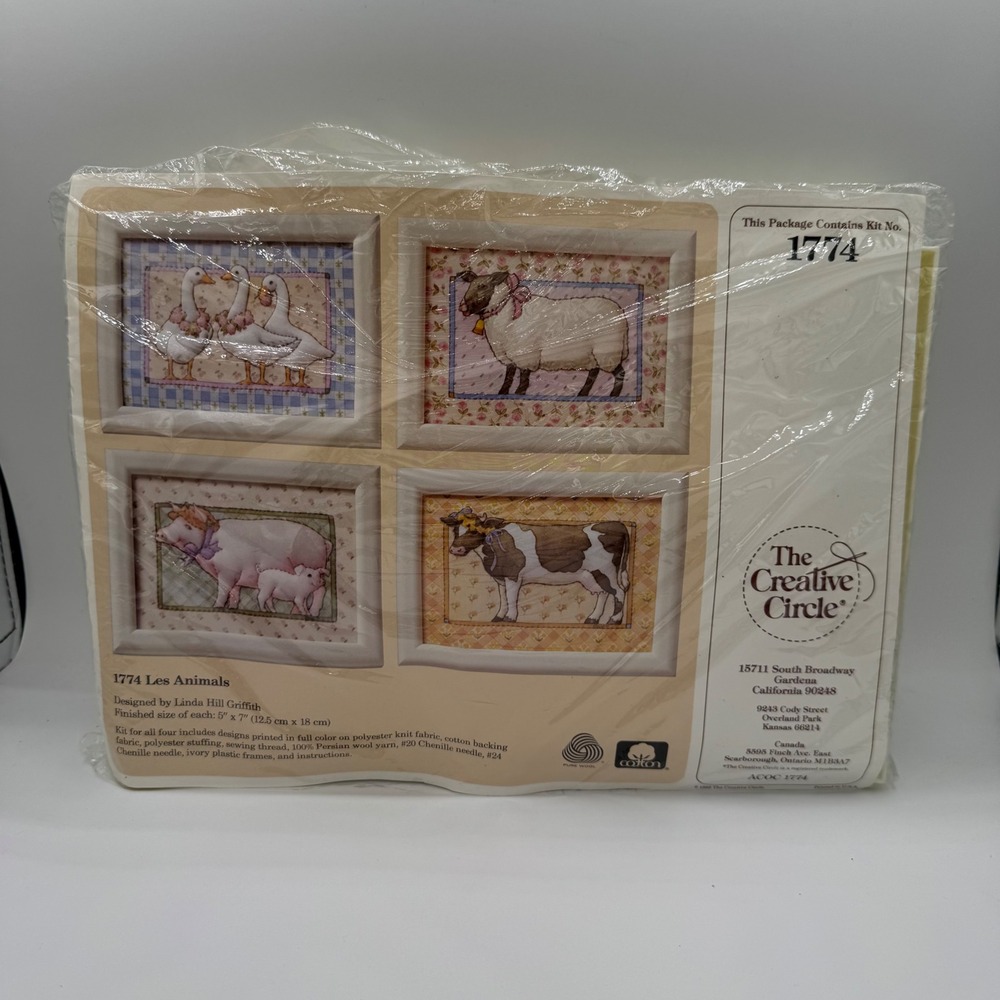 Vintage The Creative Circle Les Animals Needlepoint Kit 1774 goose cow